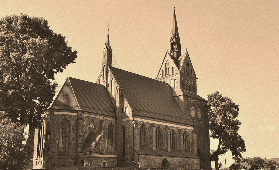 Historyczny widok Chociwla (dawniej Freienwalde) - kościół Matki Boskiej Bolesnej