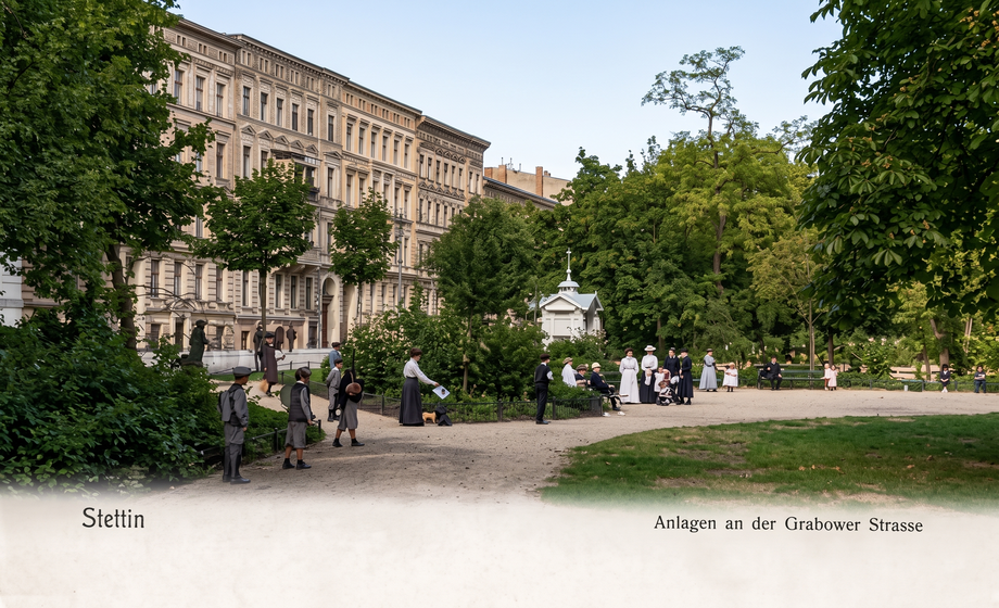 Historyczny widok Grabower Anlagen w Szczecinie - dzisiejszy Park Żeromskiego